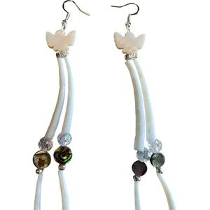 White Eagle Earrings with Beads and  Dentalium